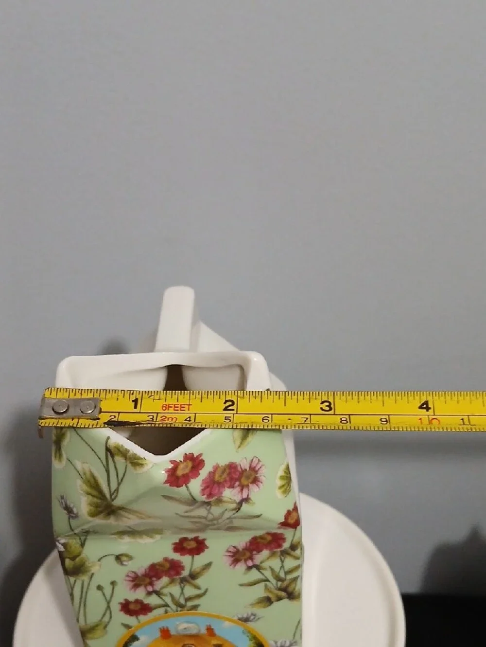Green Floral Ceramic Milk Carton Vase - Decorative Home Accent NWT